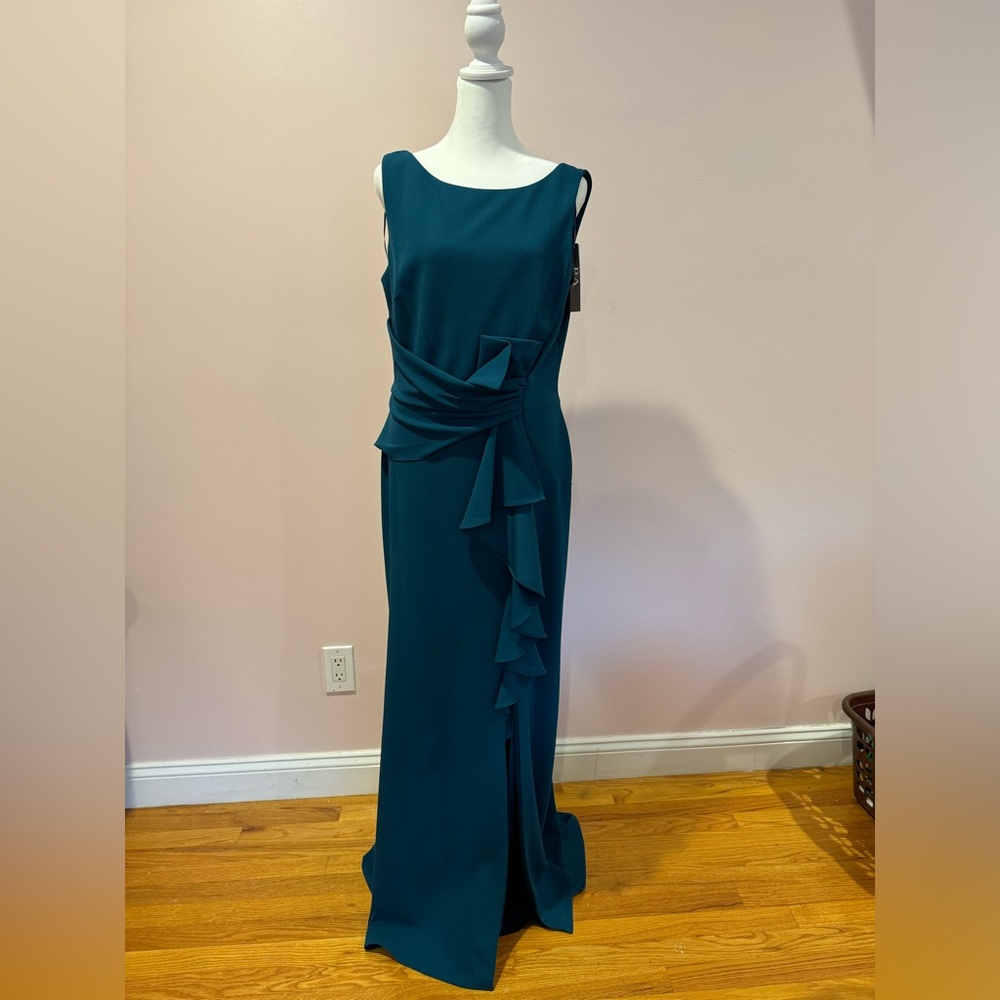 NWT Betsy & Adam Women's Cascading-Ruffle Boat-Neck Gown size 12 (003)